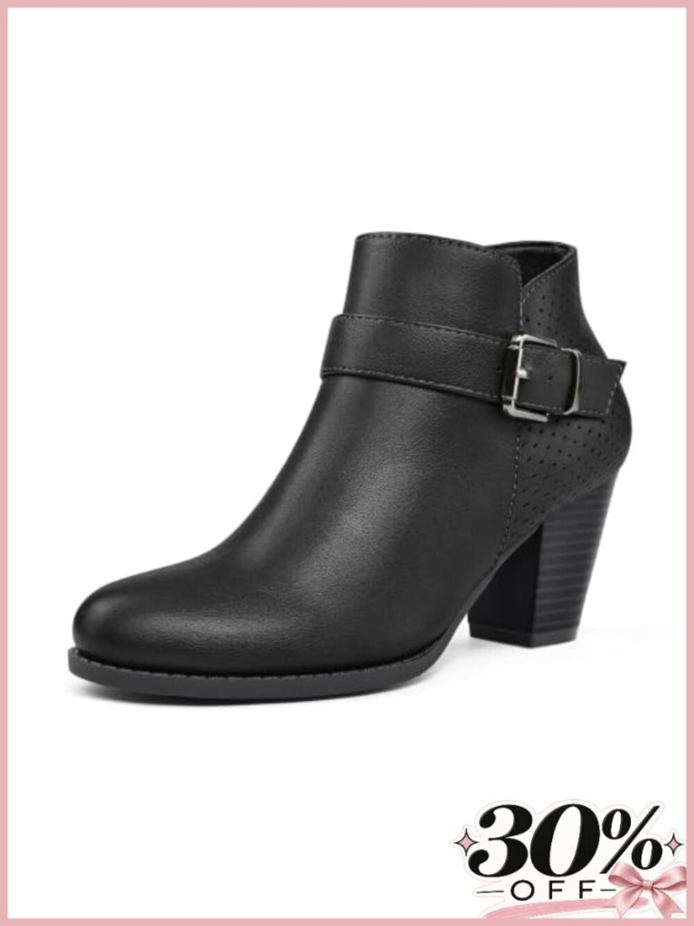 Women's Ankle Boots Stacked Chunky Heel Booties Side Zipper